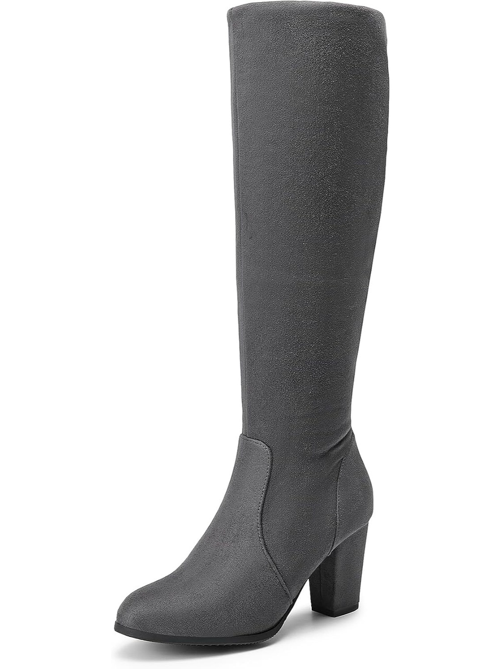 Women's Grey Suede Round Toe Chunky Heel Knee-high Winter Fall Tall Riding Boots